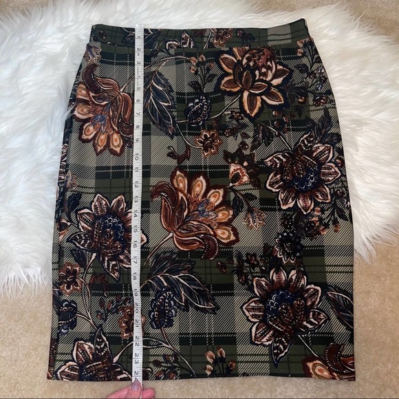 Melissa Paige Green Orange Floral Plaid Pattern Pencil Skirt Medium - Picture 6 of 10
